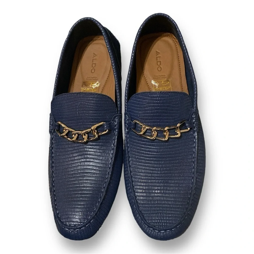 ALDO Davinch Lizard Embossed Loafer Driving Shoe Navy Blue Size 11…Normcore